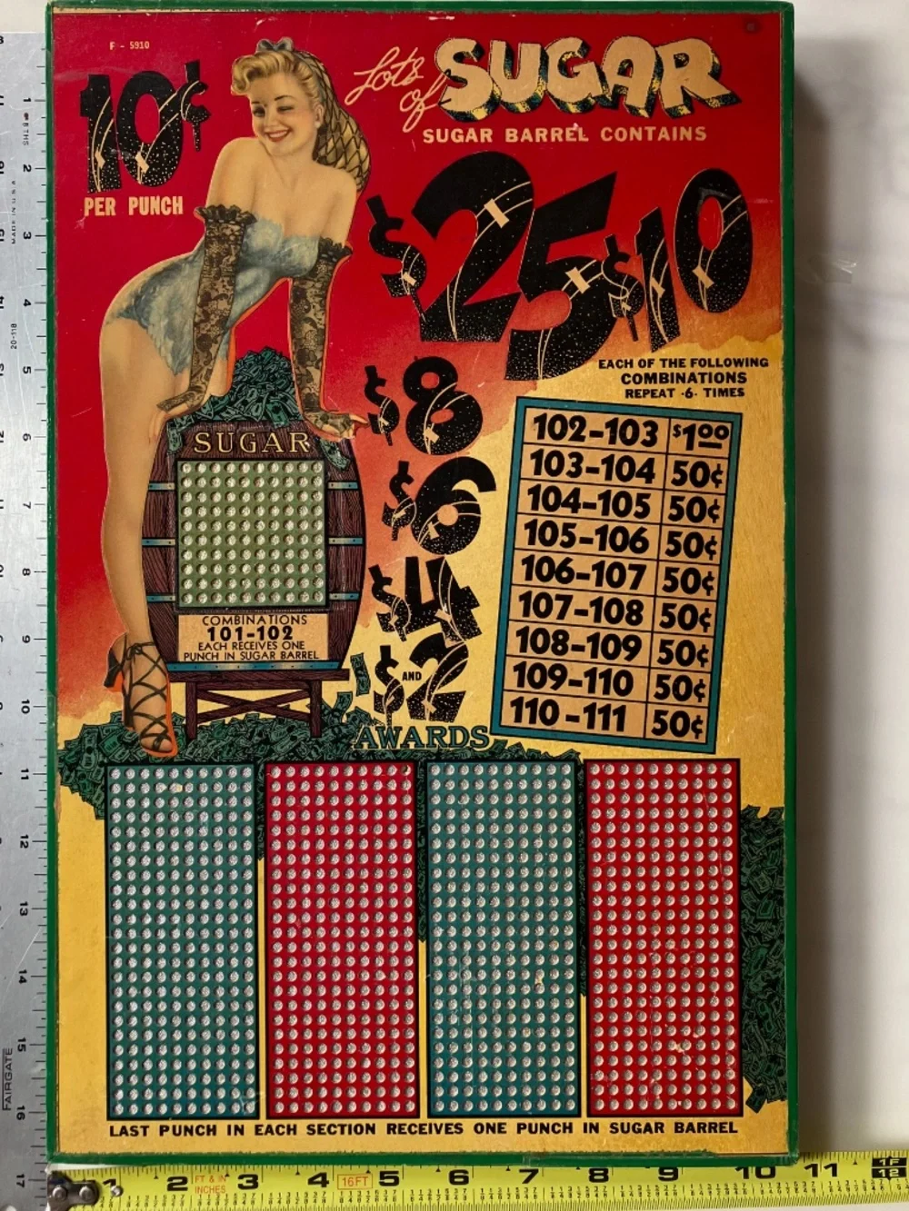 RARE Unused Vintage Pin-up Punchboard Game 